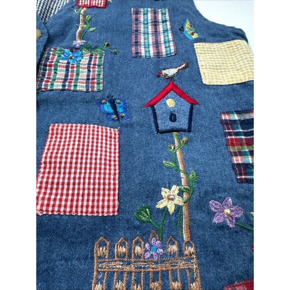 Vintage Casey Max Vest Womens Small Embroidered Floral Birds Garden Cottagecore - Picture 3 of 10